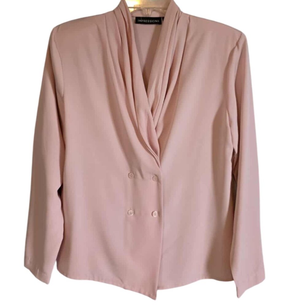 EUC Vintage Impressions Blouse - double breasted closure and draped neckline
